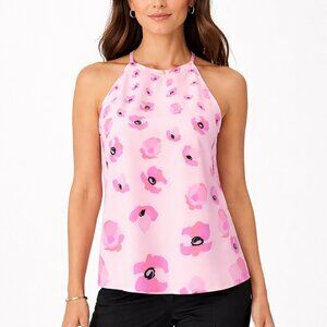 CAbi 5218 Floating Pink Poppy Floral Halter Top Size Medium Sleeveless Blouse